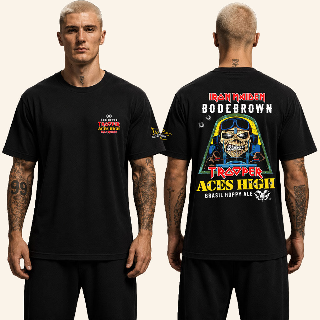 Iron Maiden Bodebrown Trooper Aces High Brasil Hoppy Ale T-Shirt Iron Maiden Merch Black