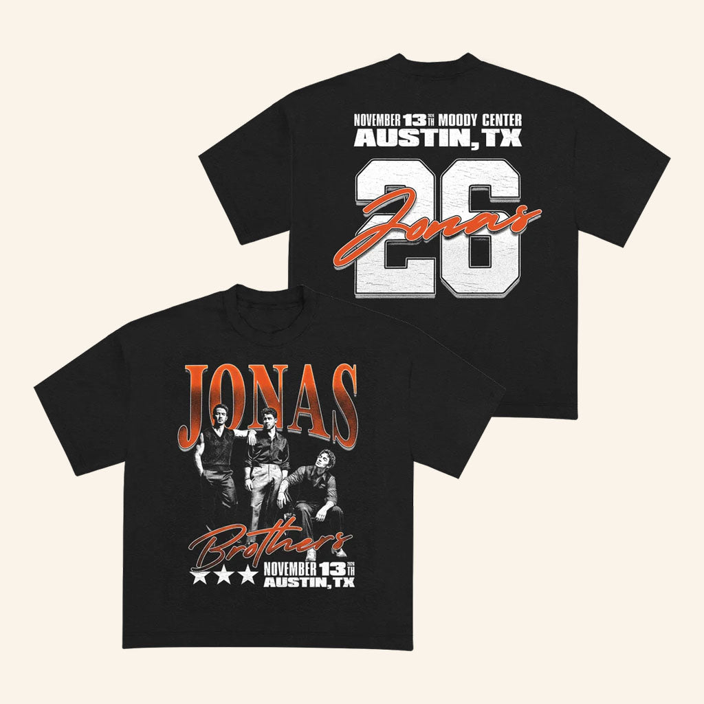 Jonas Brothers Merch 2026 Burning Up All Over Again Austin TX City T-Shirt Black Concert Gifts
