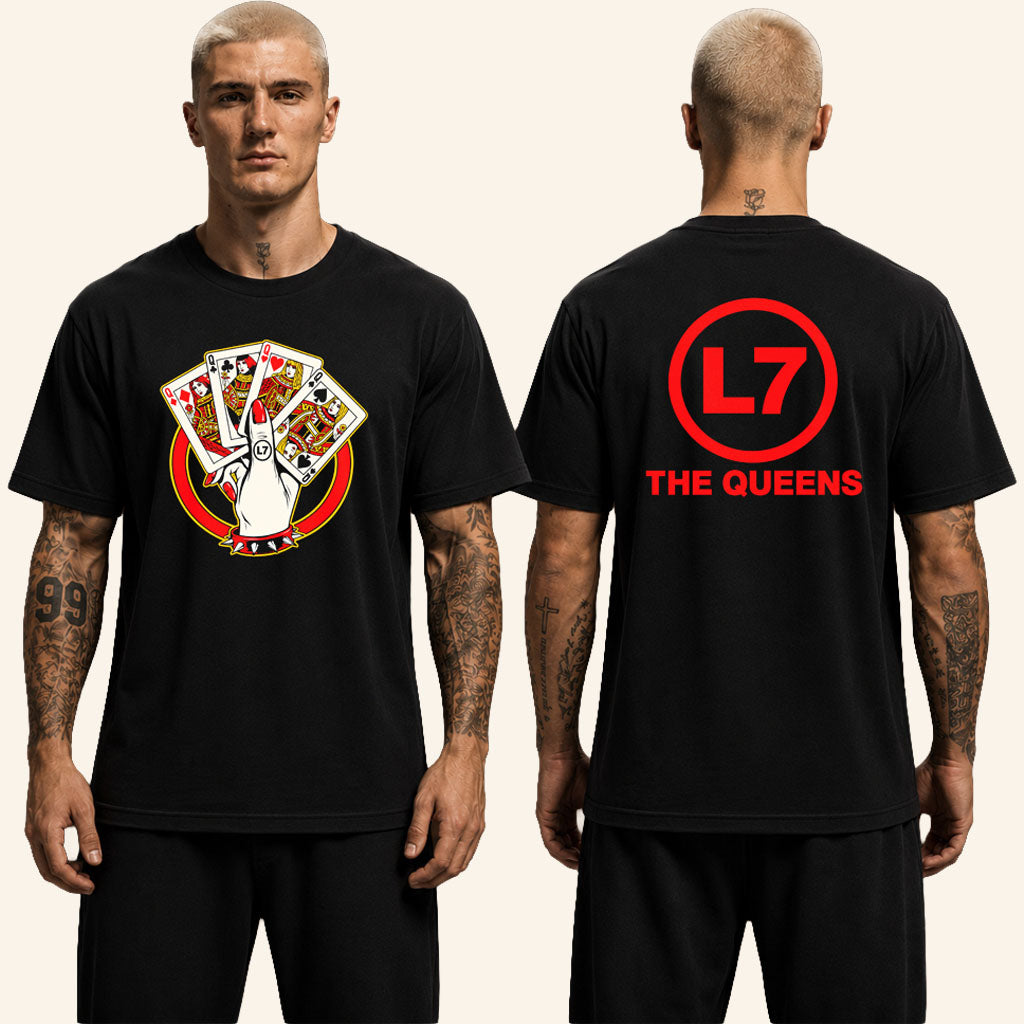L7 Band Merch 2026 The Queens Four Of A Kind Q T-Shirt Black Gift For Rock Fans
