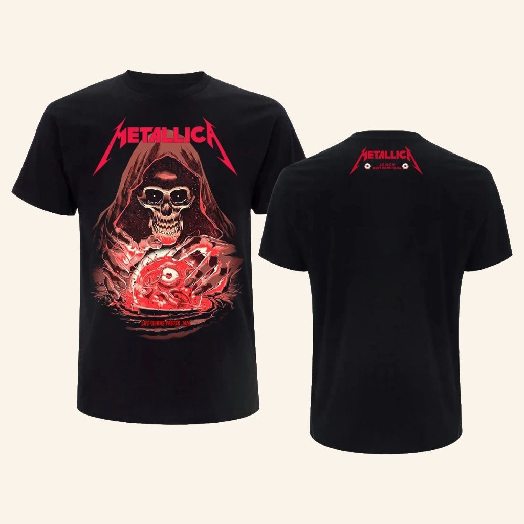 Metallica Las Vegas 2026 Sphere Week 5 Pop Up Shop T-Shirt Metallica Life Burns Faster Merch