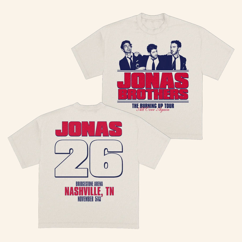 Jonas Brothers Merch 2026 Burning Up All Over Again Nashville TN City T-Shirt Music Fan Gear