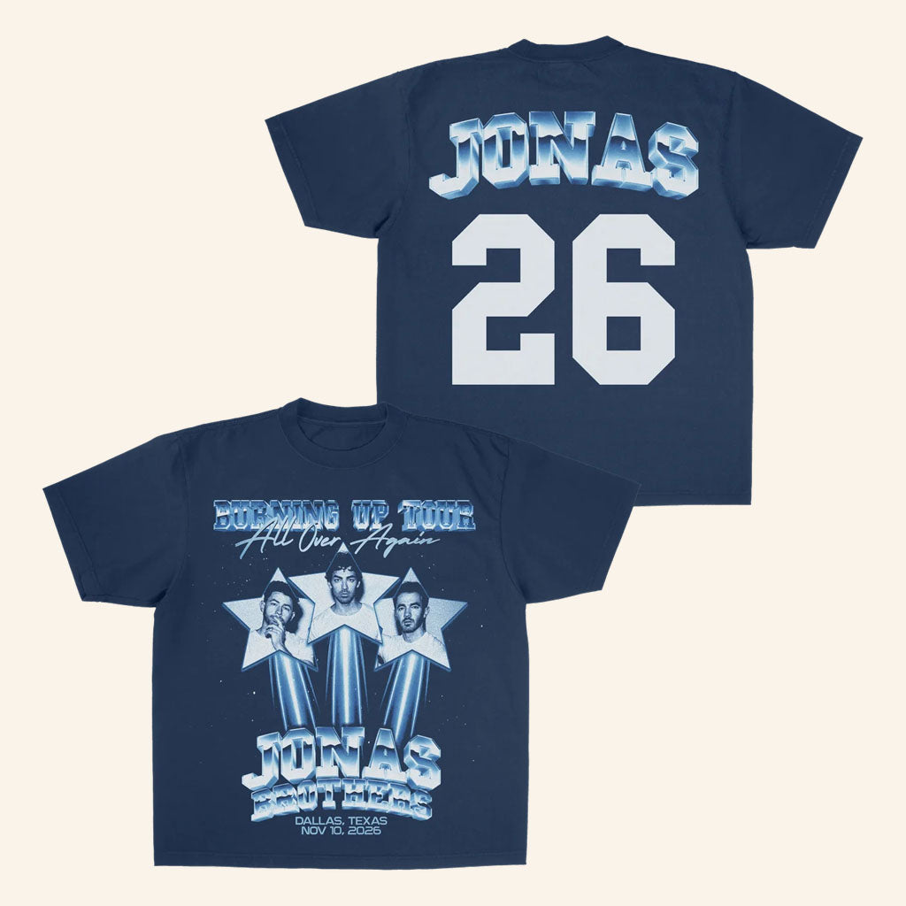 Jonas Brothers Merch 2026 Burning Up All Over Again Dallas TX City T-Shirt Fan Apparel