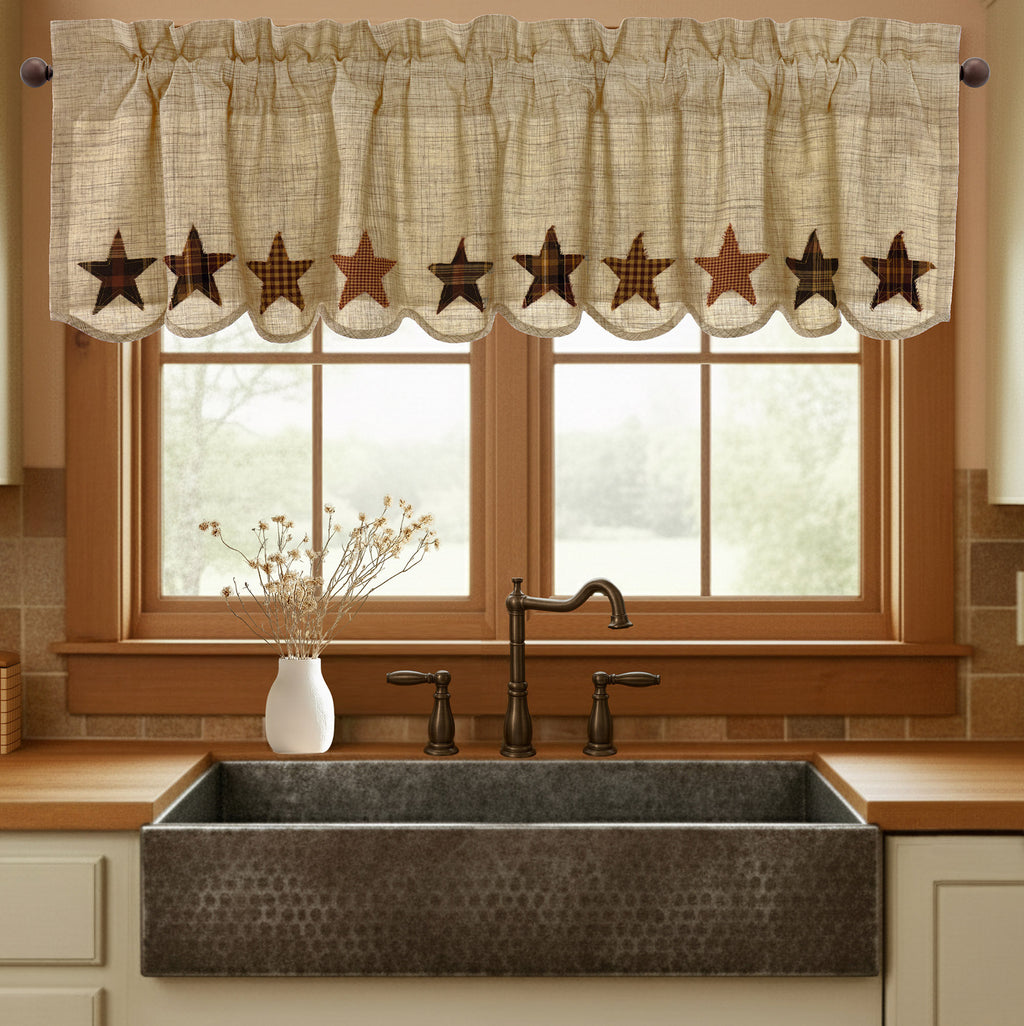 Abilene Star Cotton Scalloped Window Valance - Farmhouse Plaid Decor