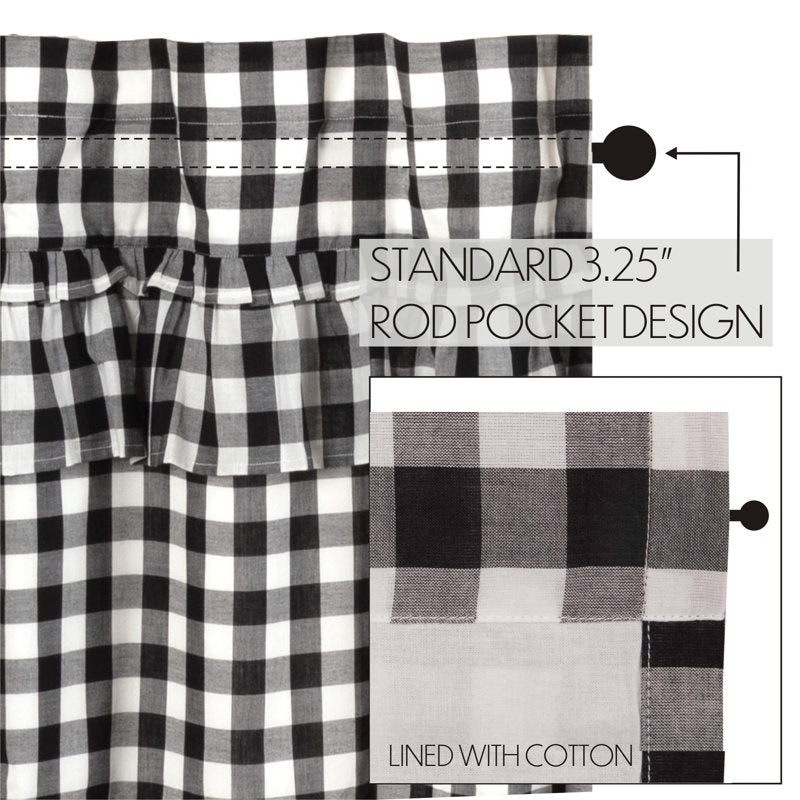 Buffalo Check Cotton Ruffled Cafe Curtain Set for Farmhouse Kitchen