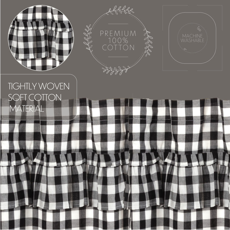Buffalo Check Cotton Ruffled Cafe Curtain Set for Farmhouse Kitchen
