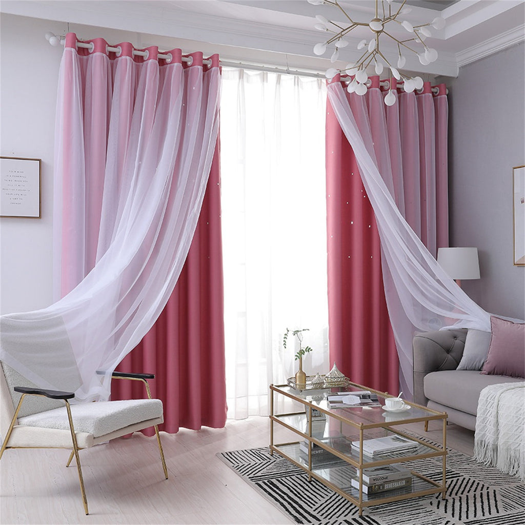 Star Cut Out Blackout Curtain - Romantic Tulle Overlay for Kids Room