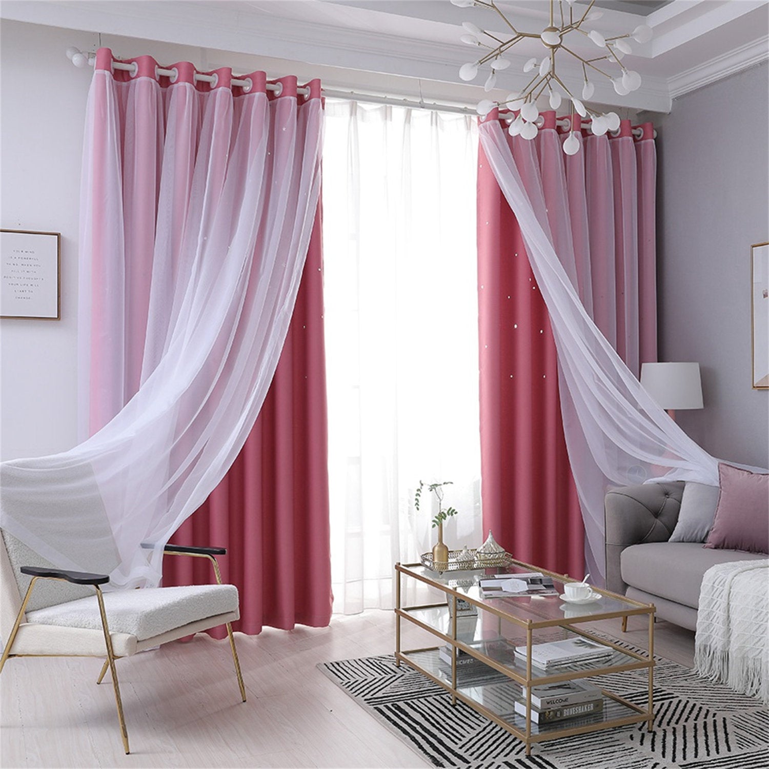 Star Cut Out Blackout Curtain - Romantic Tulle Overlay for Kids Room