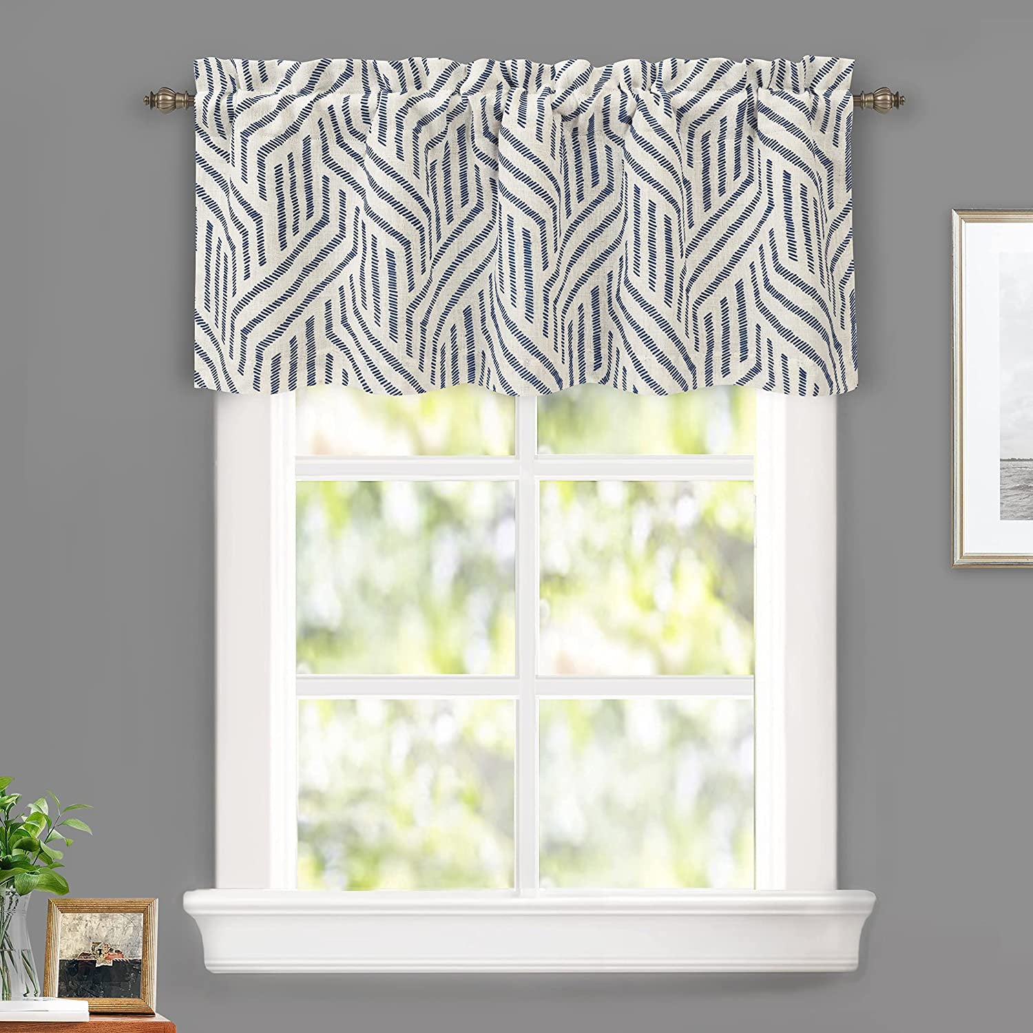 Farmhouse Linen Striped Window Valance - Thermal Lined Room Darkening