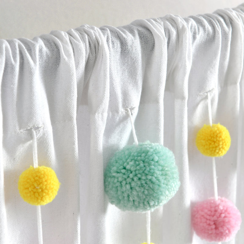 Boho Pom Pom Tassel Semi Sheer Cotton Blend Curtain Panel
