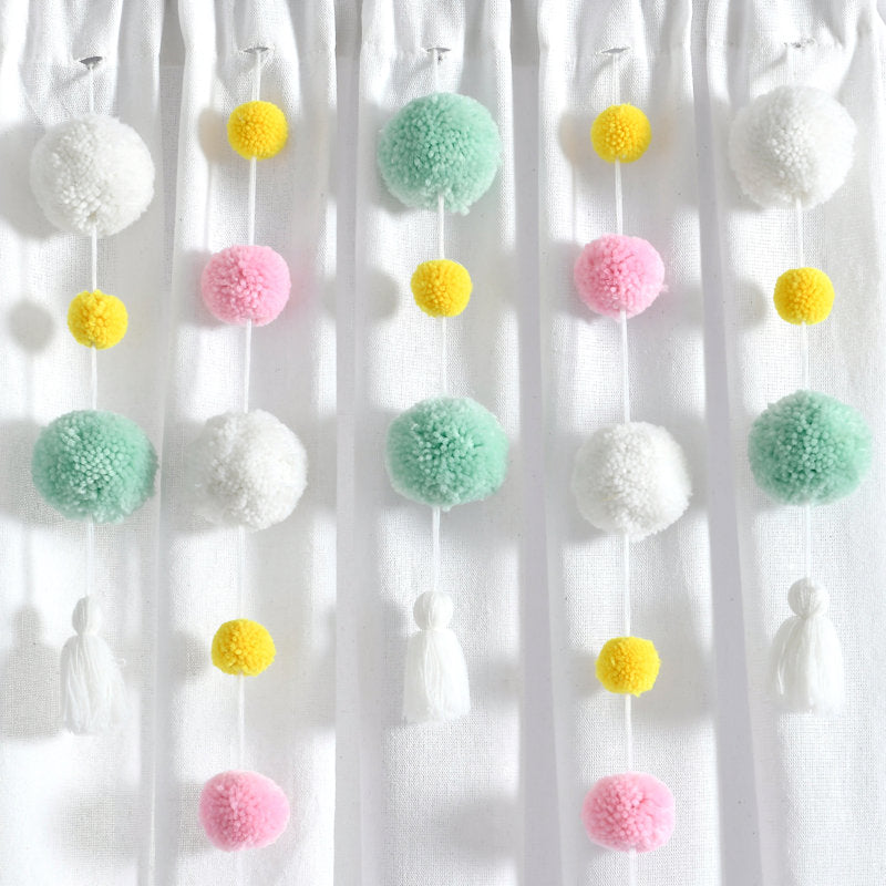 Boho Pom Pom Tassel Semi Sheer Cotton Blend Curtain Panel
