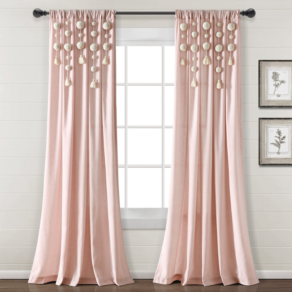Boho Pom Pom Tassel Semi Sheer Cotton Blend Curtain Panel