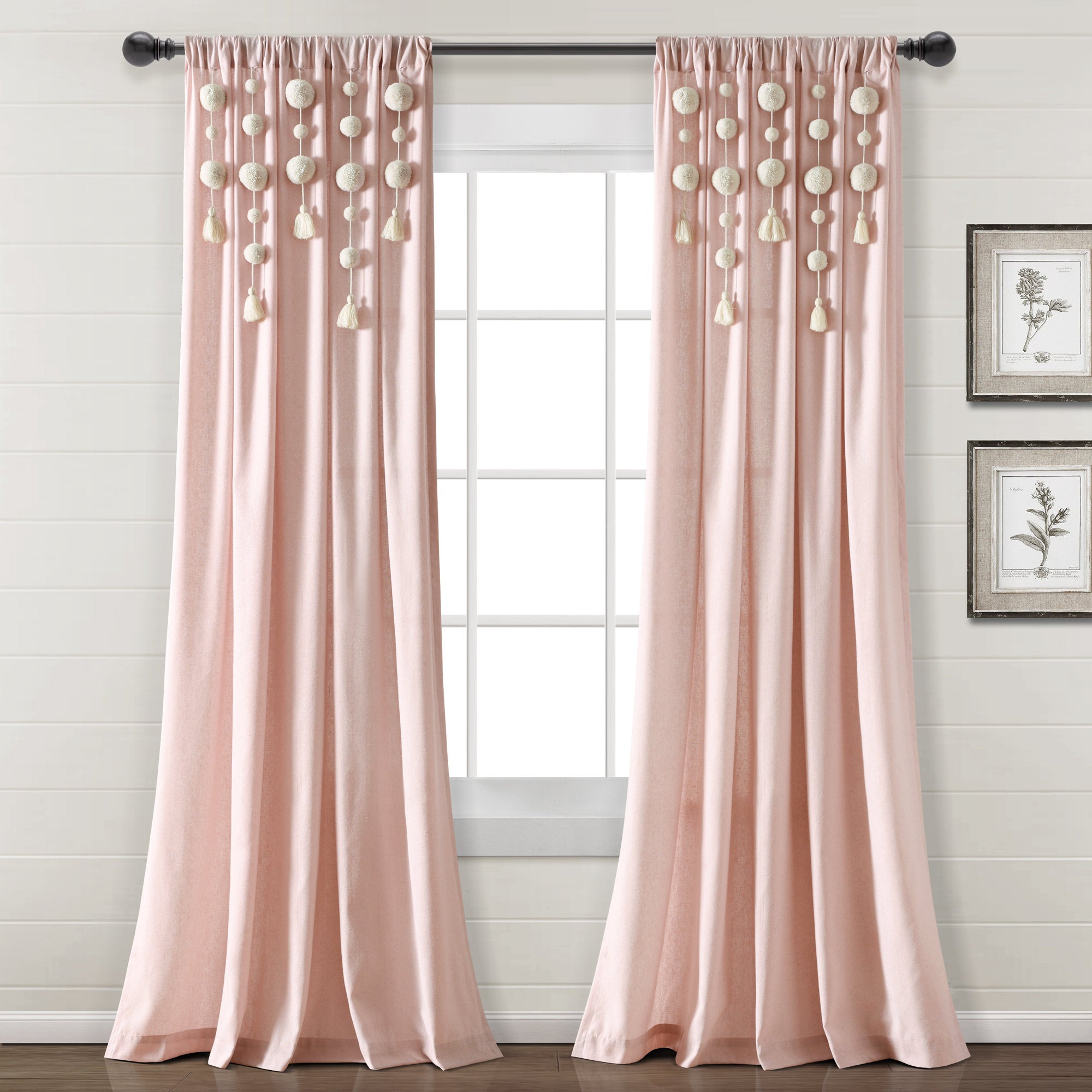 Boho Pom Pom Tassel Semi Sheer Cotton Blend Curtain Panel