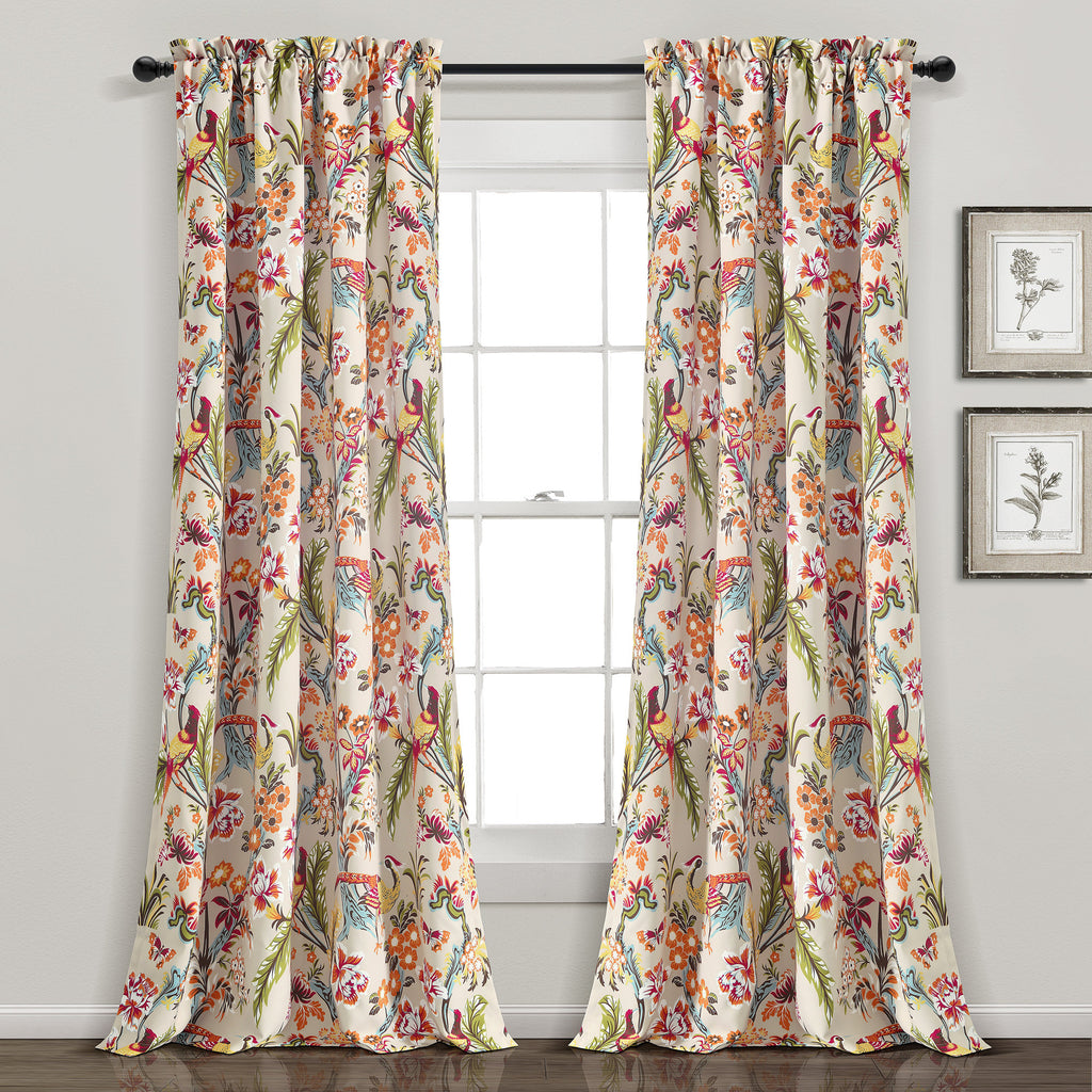 Dolores Botanical Semi-Sheer Curtain Set - Peacock Print Microfiber