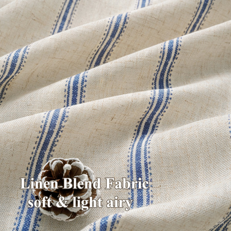 Farmhouse Striped Linen Semi Sheer Curtains - Set of 2