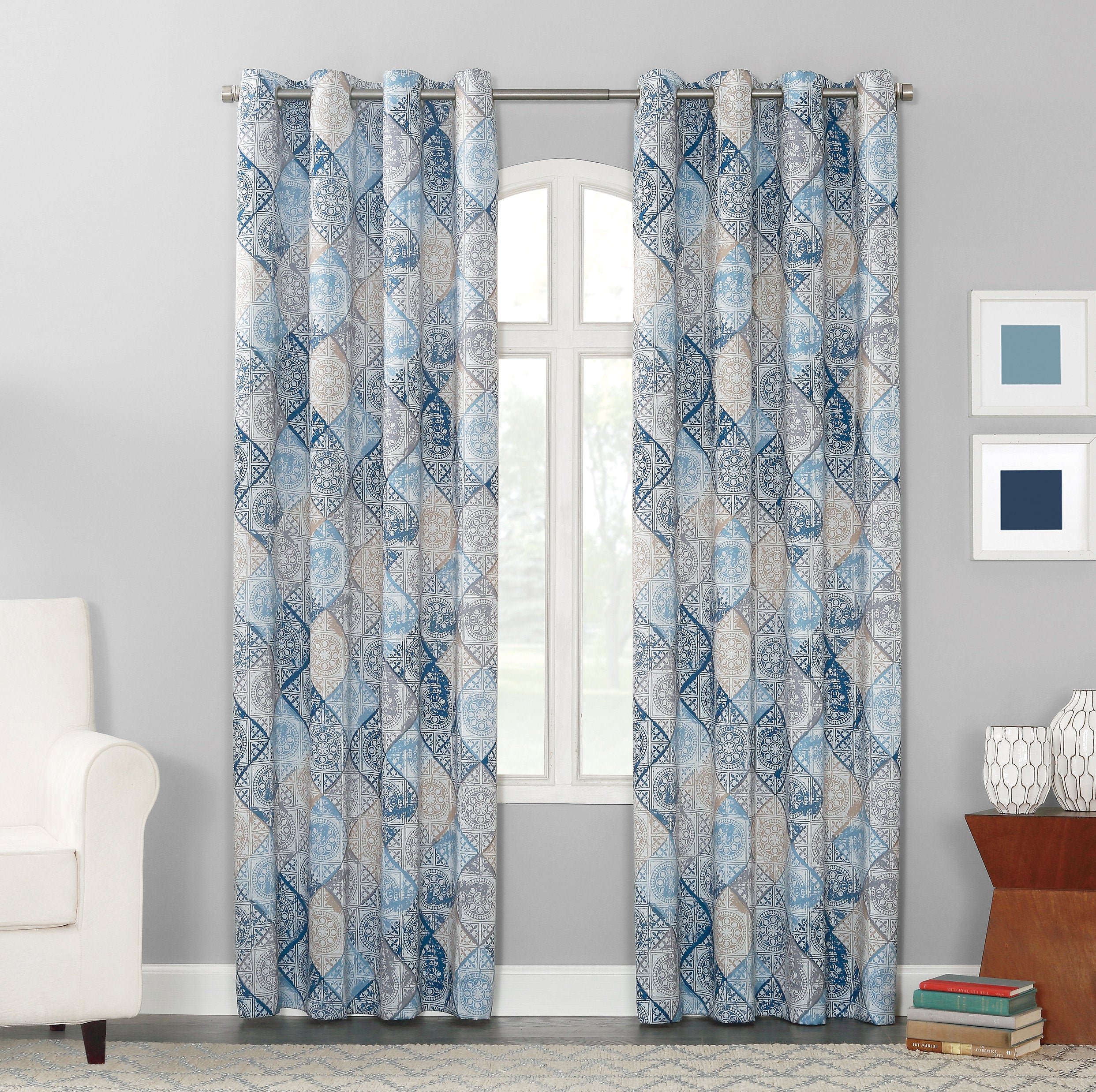 Global Medallion Room Darkening Grommet Curtain Panel - 54" x 84"
