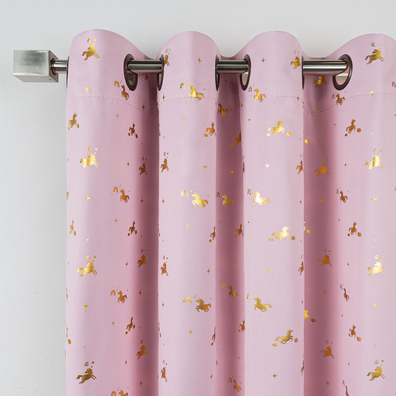 Unicorn Blackout Curtains - Golden Foil Print Kids Bedroom Set