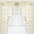 Embroidered Semi-Sheer Swag Kitchen Curtain Set - Linen Look (2 Pcs)