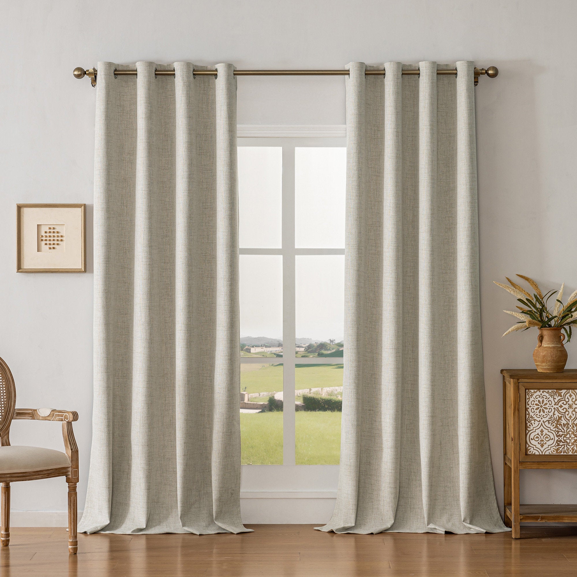 100% Blackout Curtains - Faux Linen Grommet Drapes for Bedroom (Set of 2)