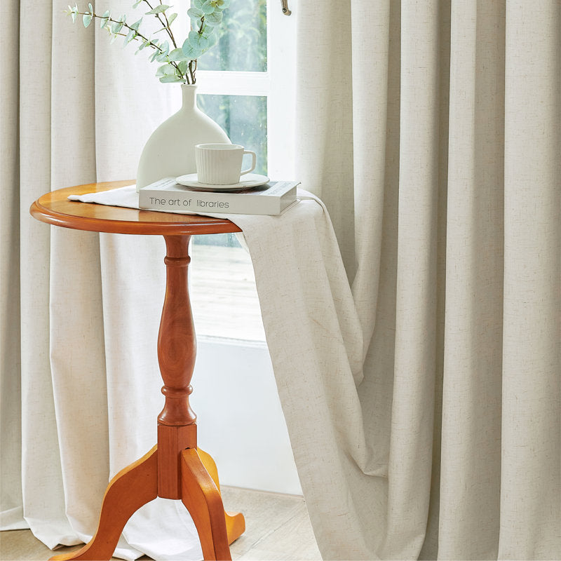 100% Blackout Linen Curtains - Textured Thermal Grommet Panels (Set of 2)