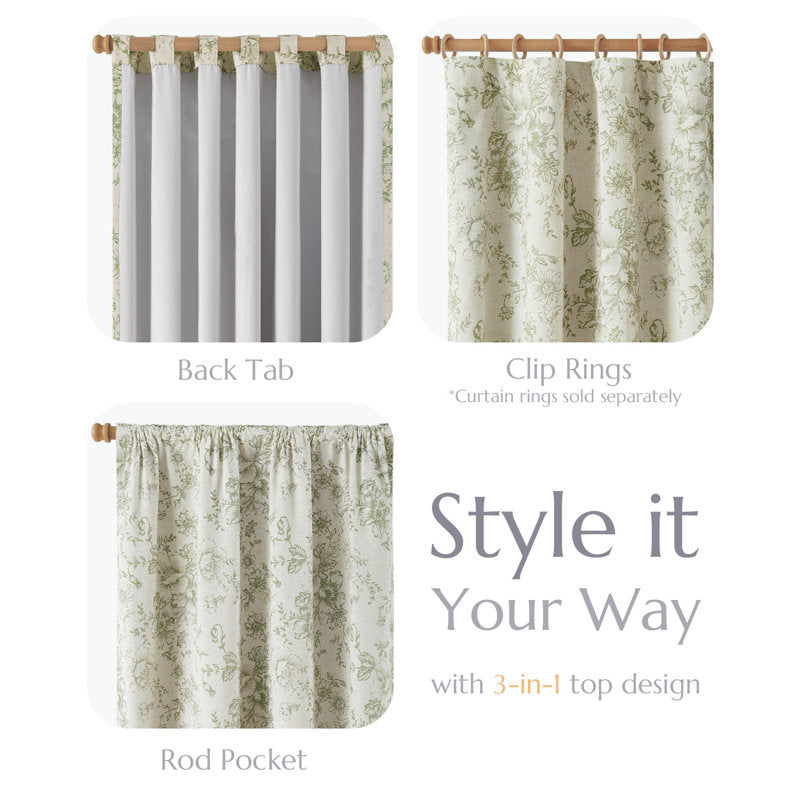 Peony Floral Blackout Curtains - Linen Blend Farmhouse Window Set