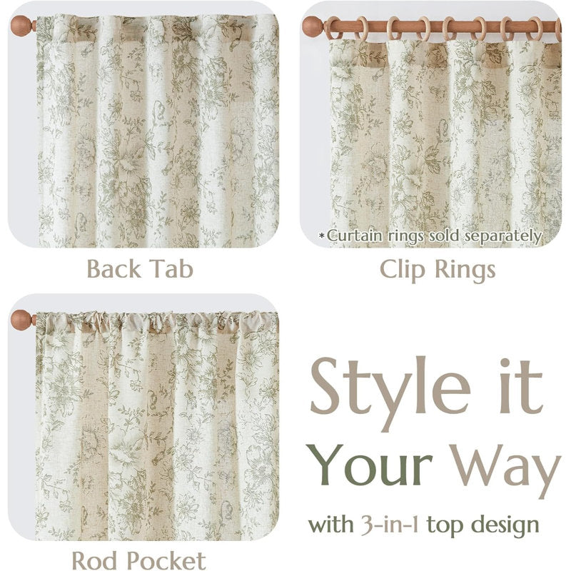 Peony Floral Blackout Curtains - Linen Blend Farmhouse Window Set
