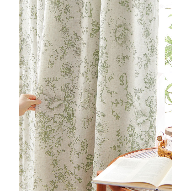 Peony Floral Blackout Curtains - Linen Blend Farmhouse Window Set
