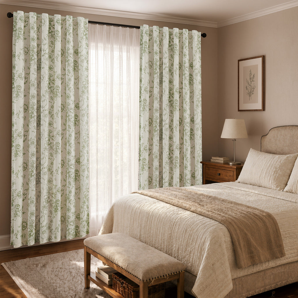 Peony Floral Blackout Curtains - Linen Blend Farmhouse Window Set