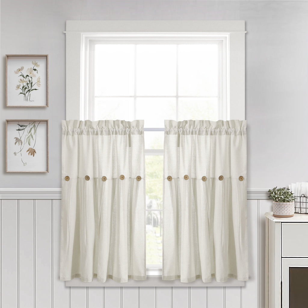 Farmhouse Linen Cotton Cafe Curtains - Tailored Kitchen Tiers (Set of 2)