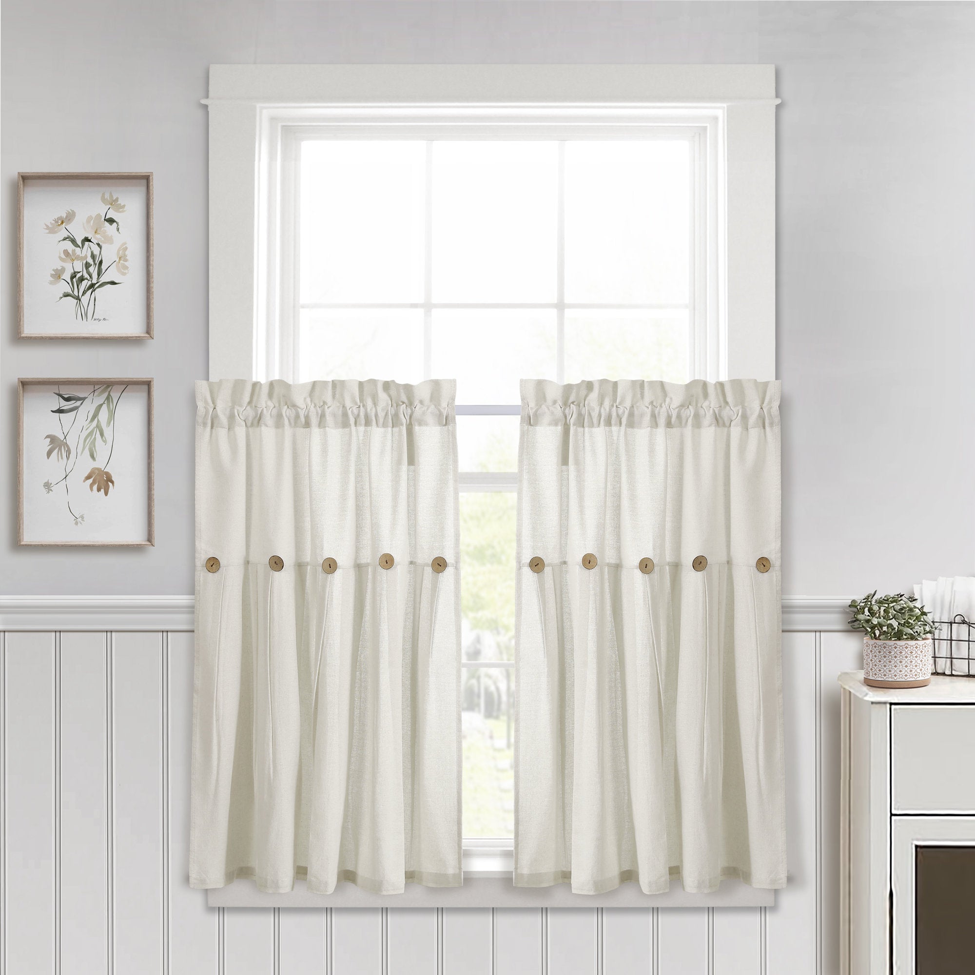 Farmhouse Linen Cotton Cafe Curtains - Tailored Kitchen Tiers (Set of 2)