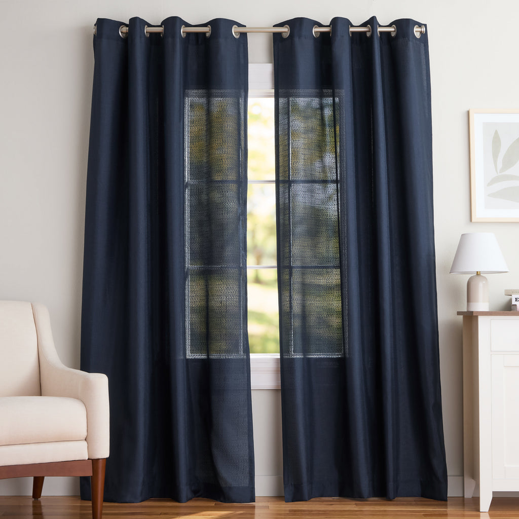 Semi-Sheer Grommet Curtain Panels - Solid Polyester Set of 2