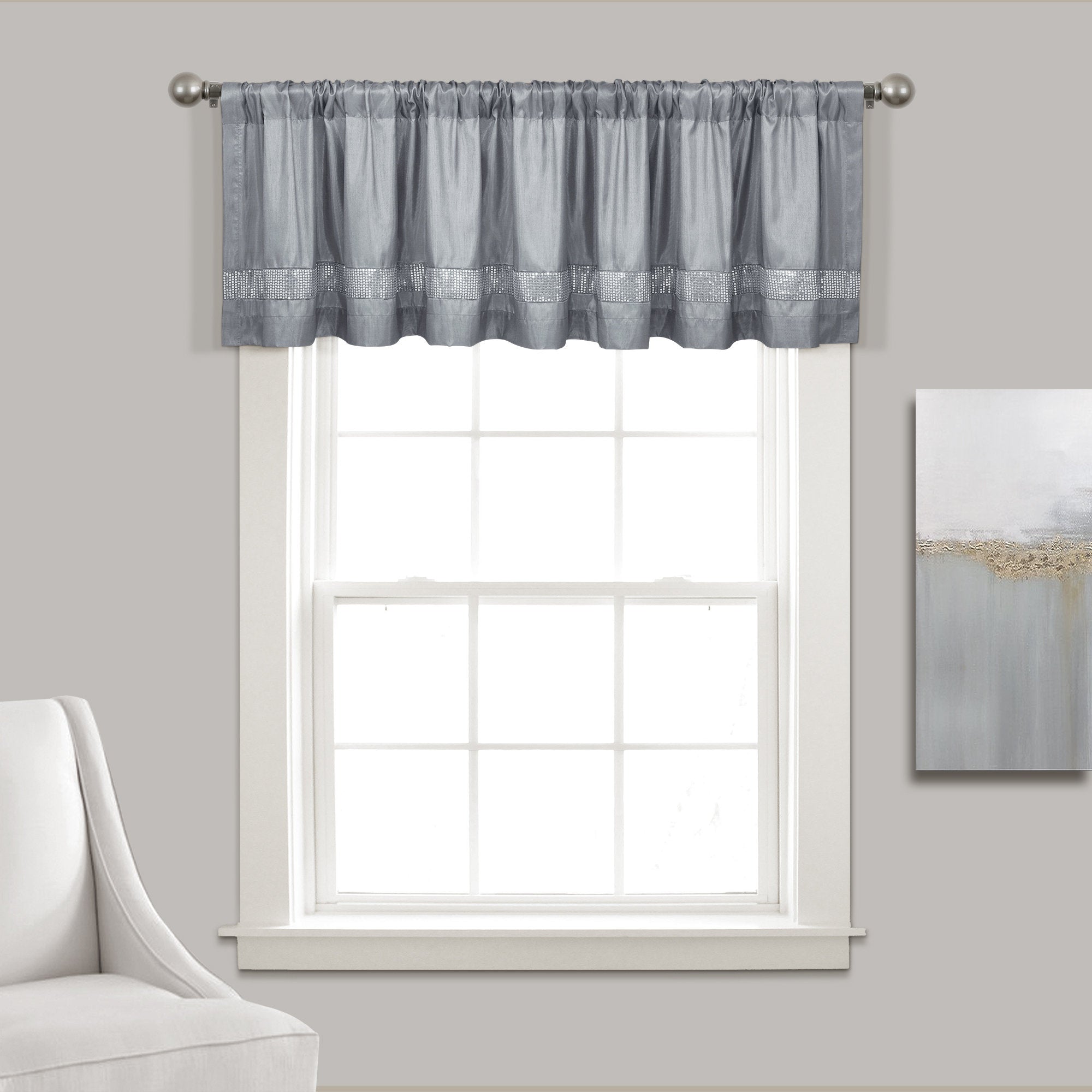 Night Sky Sequin Window Valance - Faux Silk Glam Decor