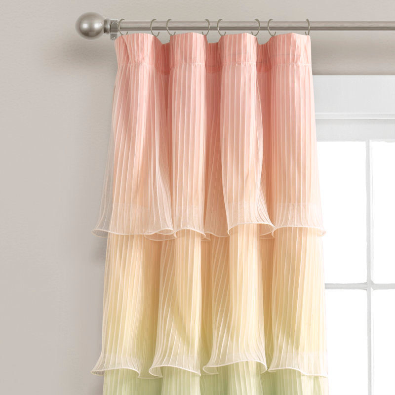 Rainbow Ombre Ruffled Room Darkening Curtains for Kids Bedroom (Set of 2)