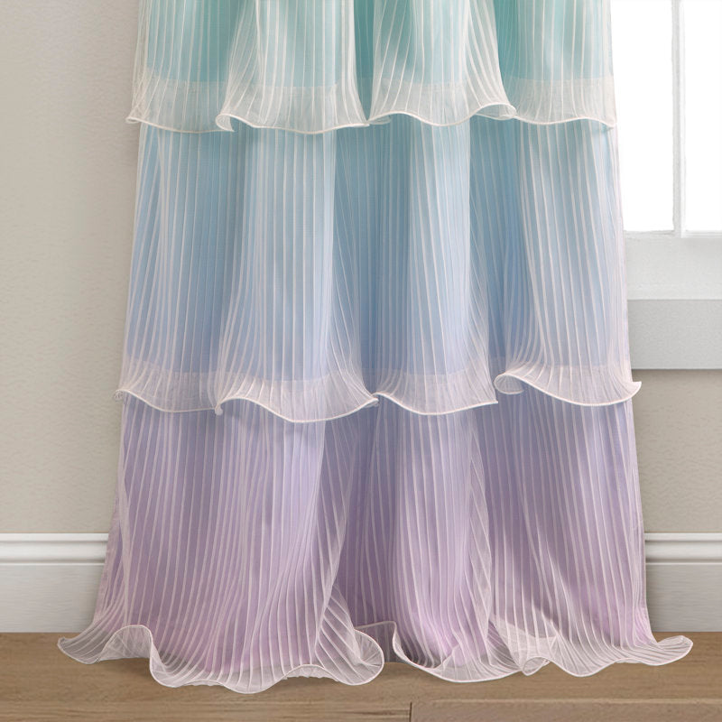 Rainbow Ombre Ruffled Room Darkening Curtains for Kids Bedroom (Set of 2)