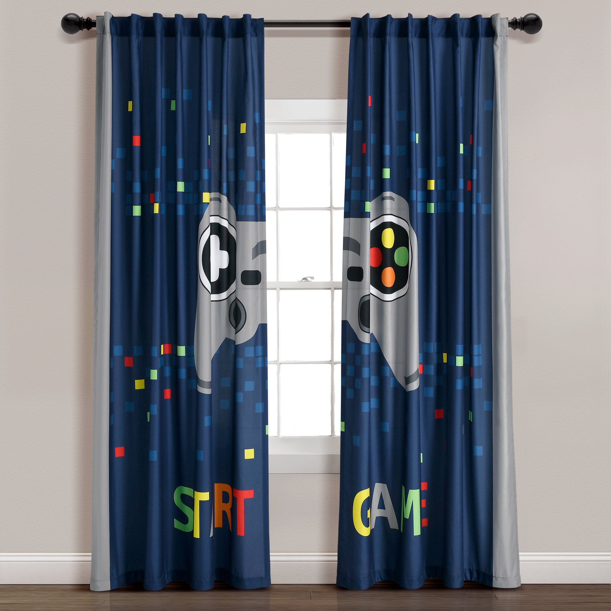 Video Game Room Darkening Curtains - Microfiber Kids Bedroom Set of 2