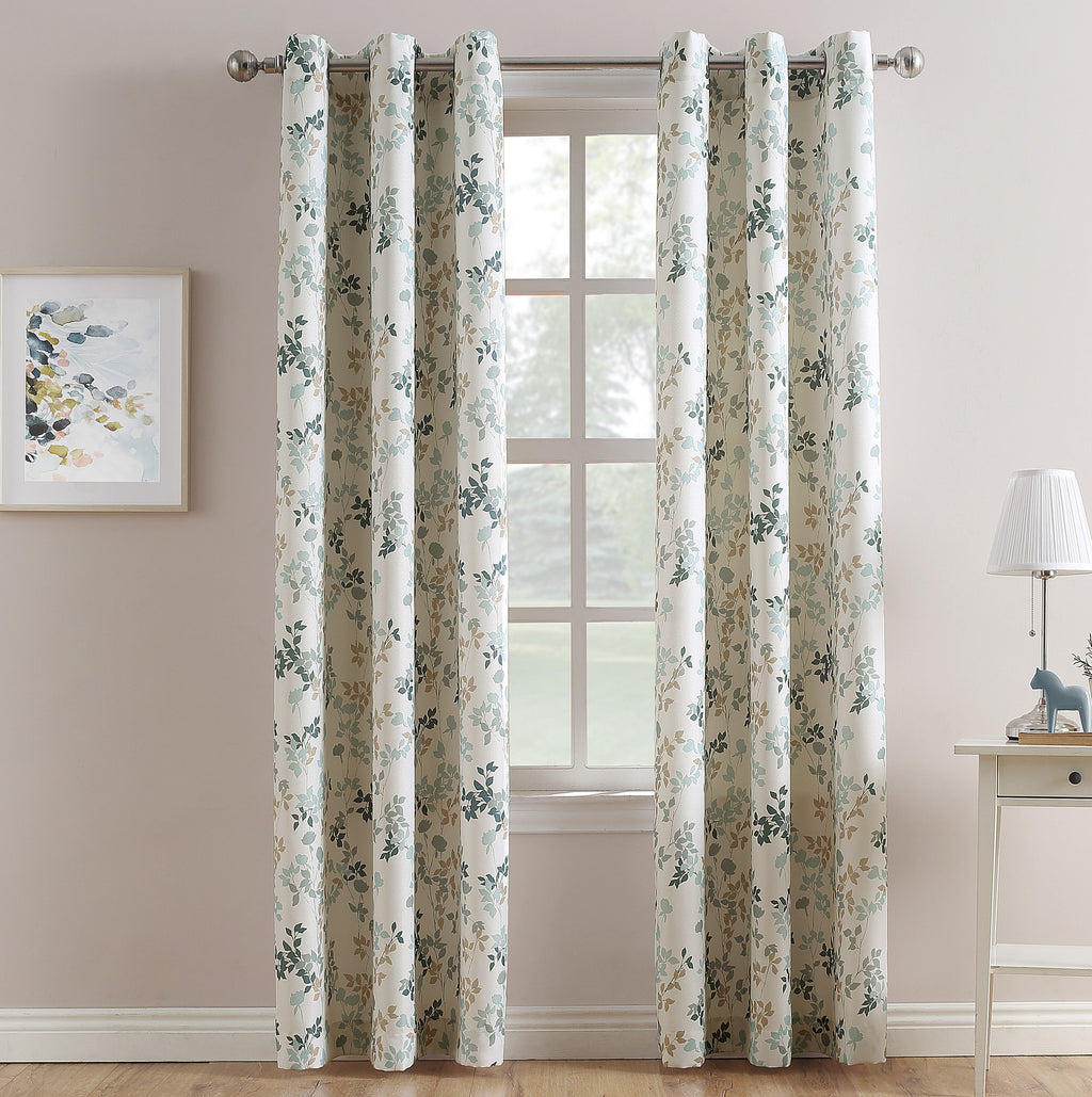 Maraline Room Darkening Leaf Print Curtain Panel - Textured Fabric