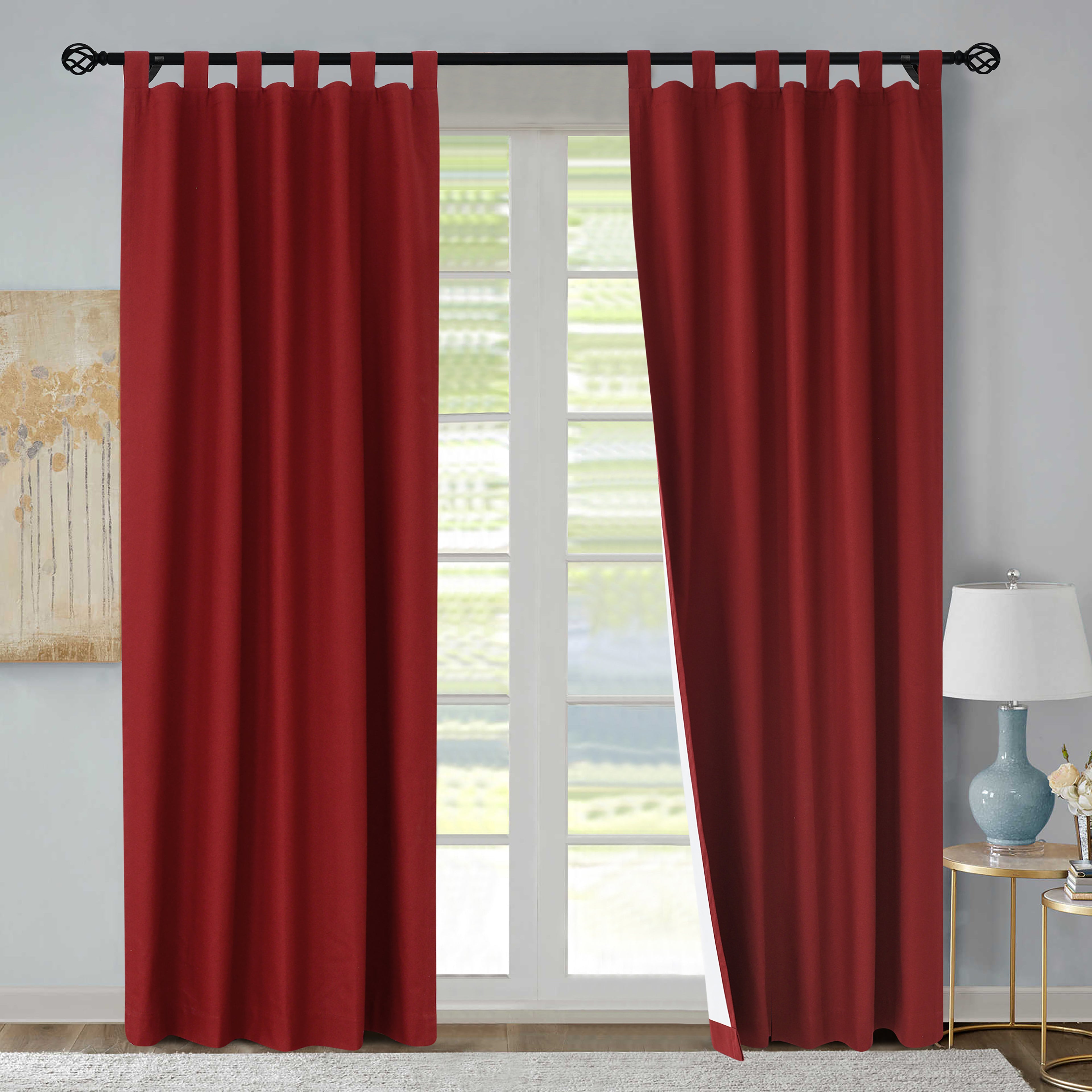 100% Cotton Thermal Room Darkening Tab Top Curtain Panels (Set of 2)