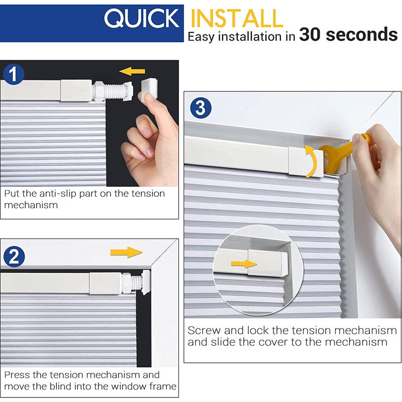 No-Drill Cordless Blackout Cellular Shades for Bedroom & Privacy