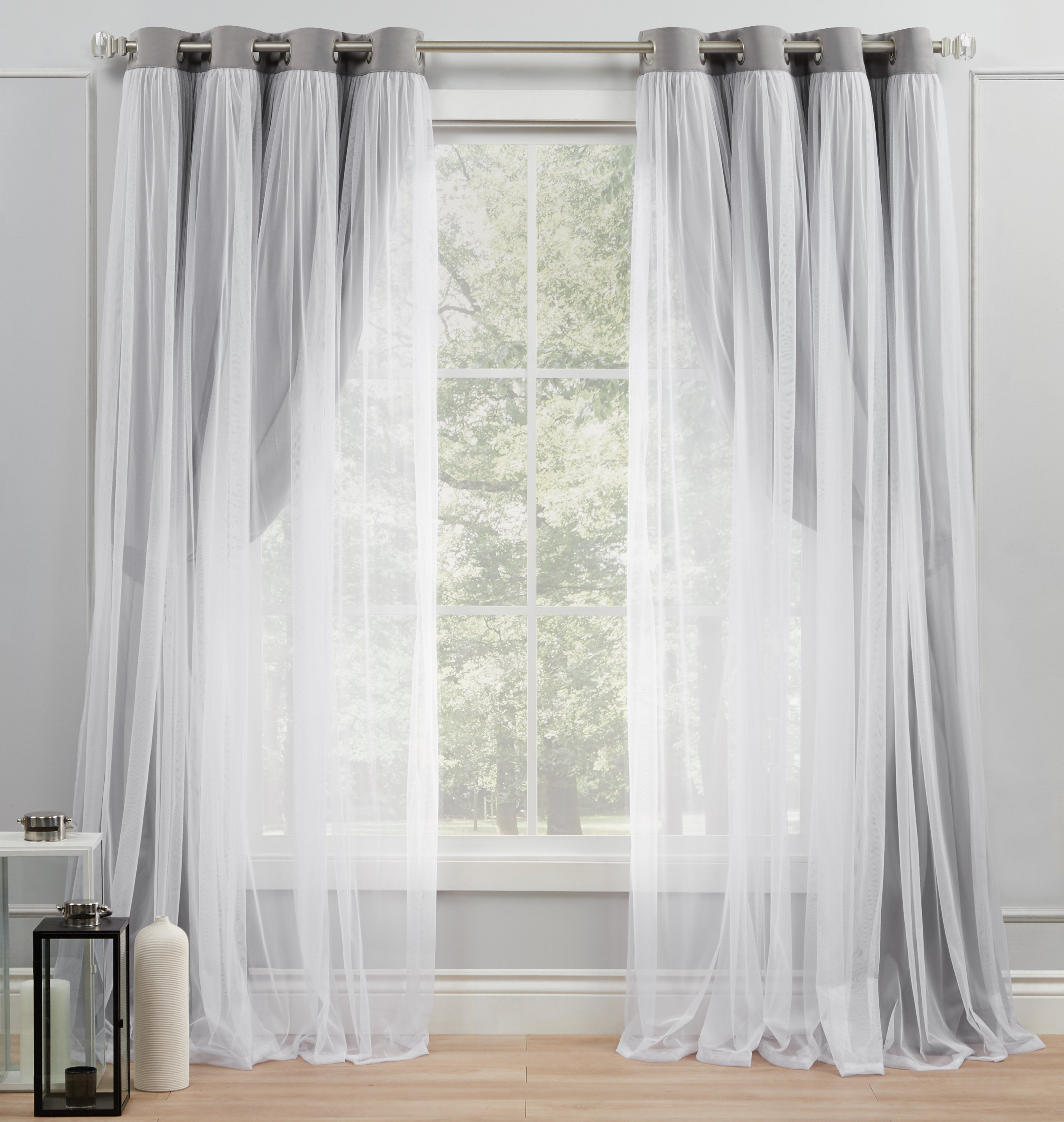 Room Darkening Blackout Curtains - Layered Sheer Set of 2
