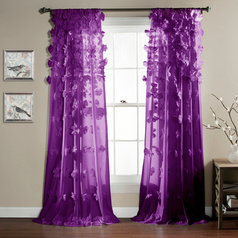 Riley Semi Sheer Bow Curtain - Coquette Microfiber Window Panel