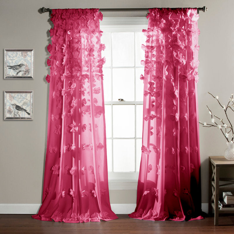 Riley Semi Sheer Bow Curtain - Coquette Microfiber Window Panel