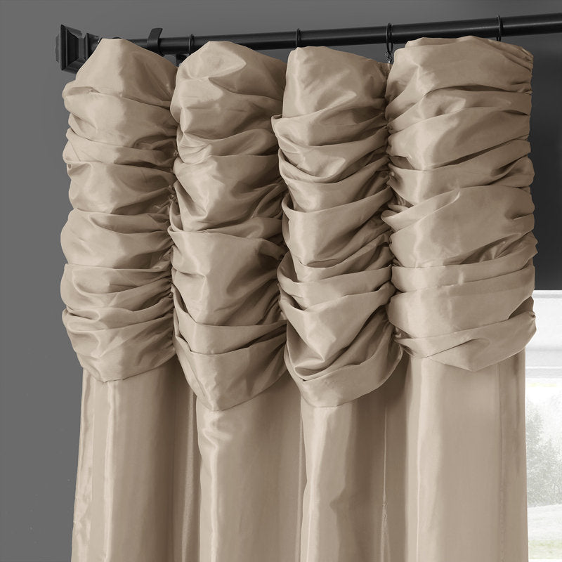 Faux Silk Taffeta Ruched Room Darkening Curtains - Ryker Single Panel