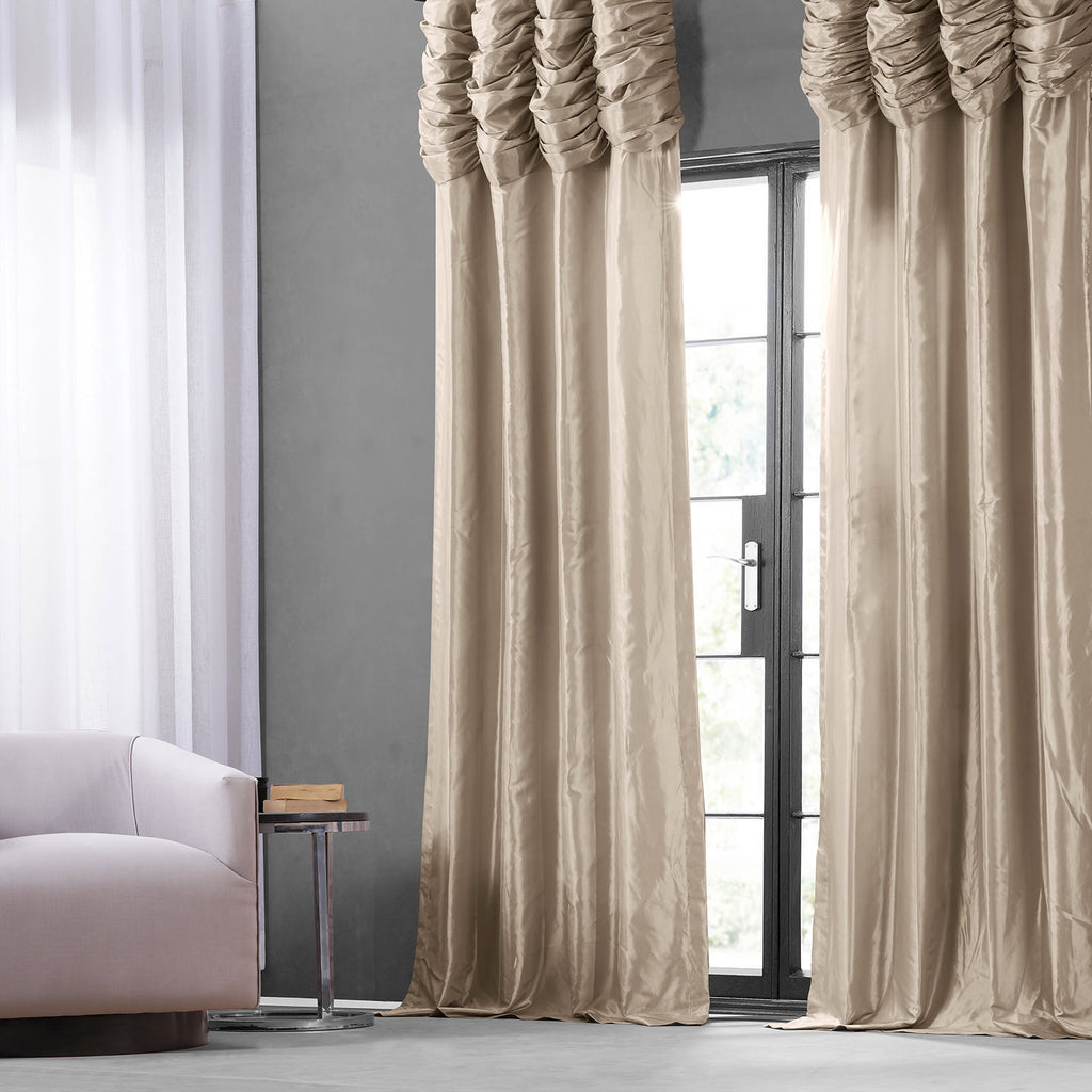 Faux Silk Taffeta Ruched Room Darkening Curtains - Ryker Single Panel