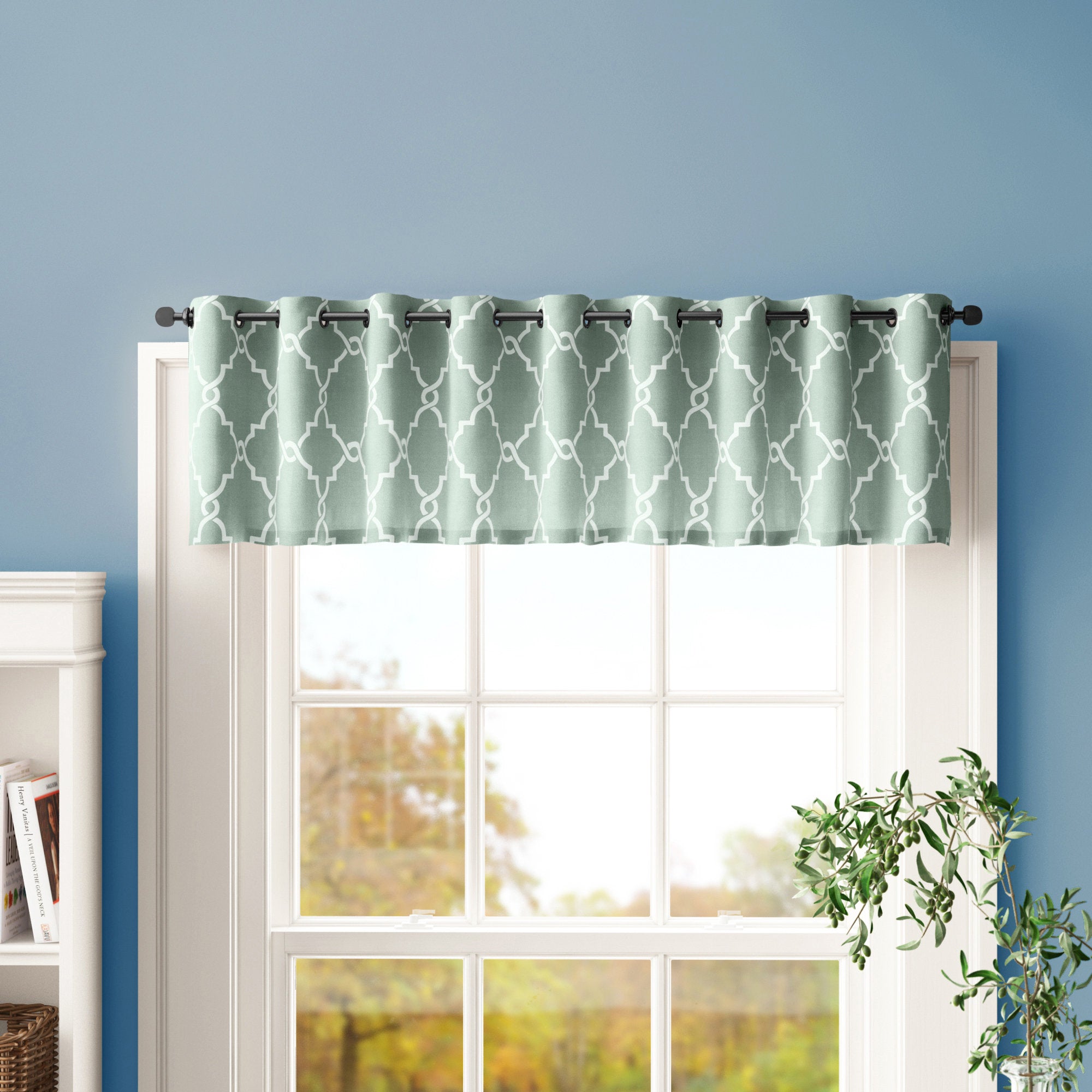 Saratoga Fretwork Print Window Valance - Cotton Blend Grommet Top