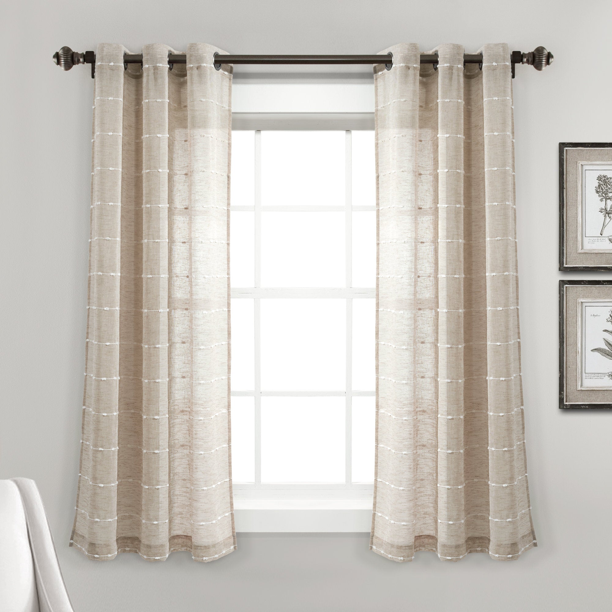 Sheer Curtain Pair Textured Linen Style for Living Room