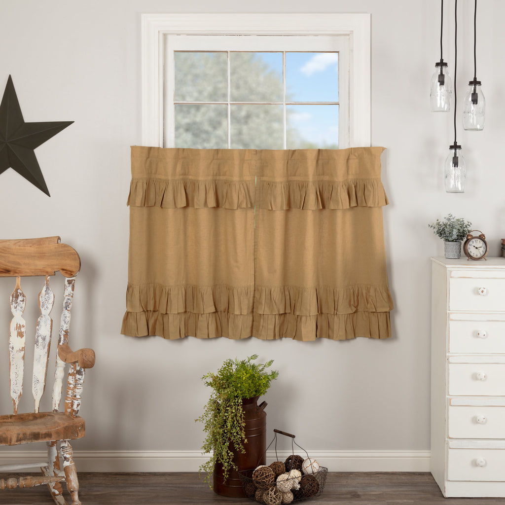 Ruffled Linen Cafe Curtains - Farmhouse Tier Set for Kitchen & Bath