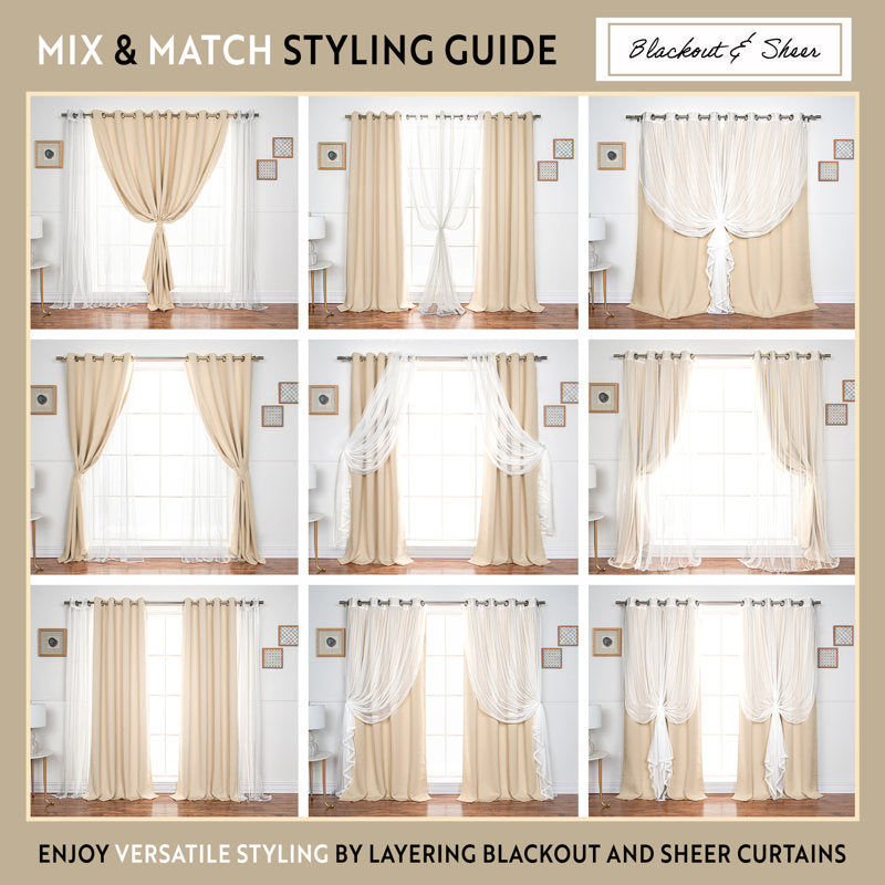 Tulle & Blackout Curtain Set of 4 - Thermal Room Darkening Panels