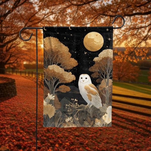 Autumn Owl Moon Garden Flag Dark Cottagecore Forest Yard Banner Mystic Night Owl Gift