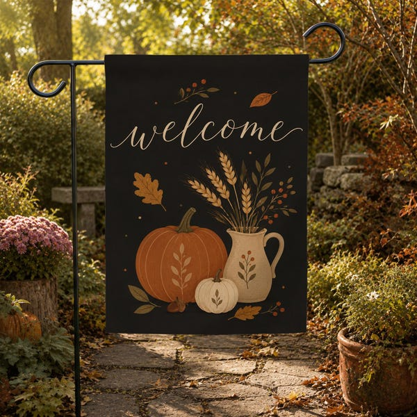 Welcome Fall Flag Autumn Welcome Banner Warm Muted Colors Porch Decor Gift