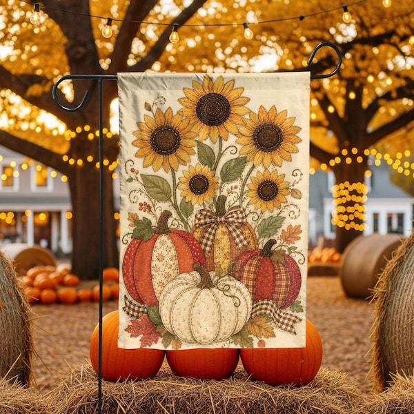 Sunflower Pumpkin Flag Autumn Floral Yard Banner Harvest Welcome Outdoor Gift