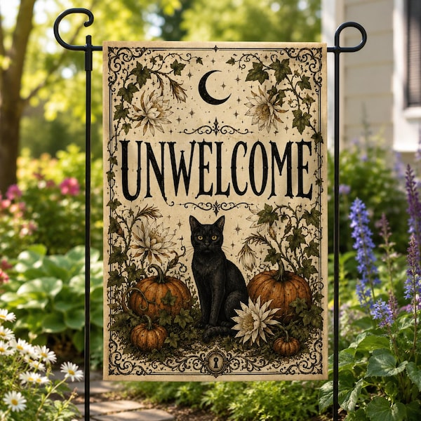 Unwelcome Flag Halloween Ghost Pumpkin Yard Banner Gift For Cat Lover
